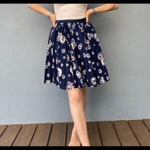 Jason wu pleated lined floral cottagecore navy skirt midi comfort casual sz 8